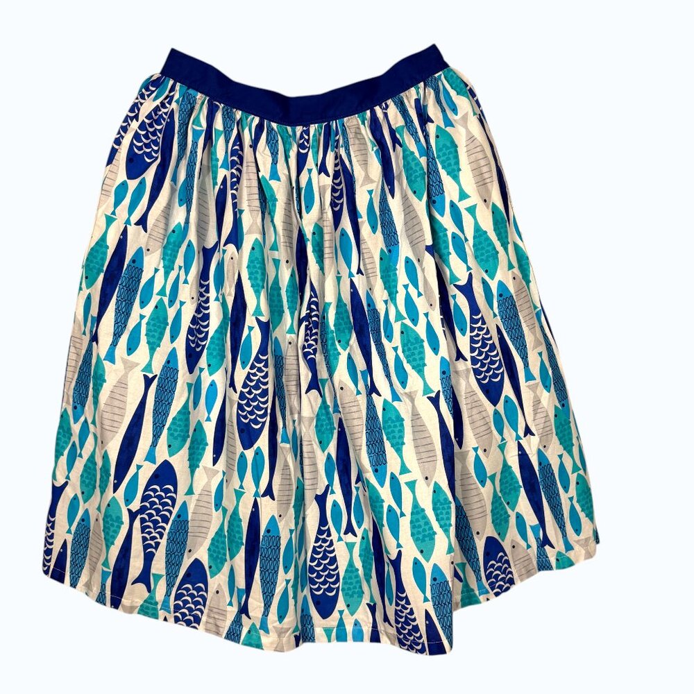 NWT-Oblong Box Shop School of Fish Novelty Print Circle Skirt Retro Rockabilly - Picture 3 of 6